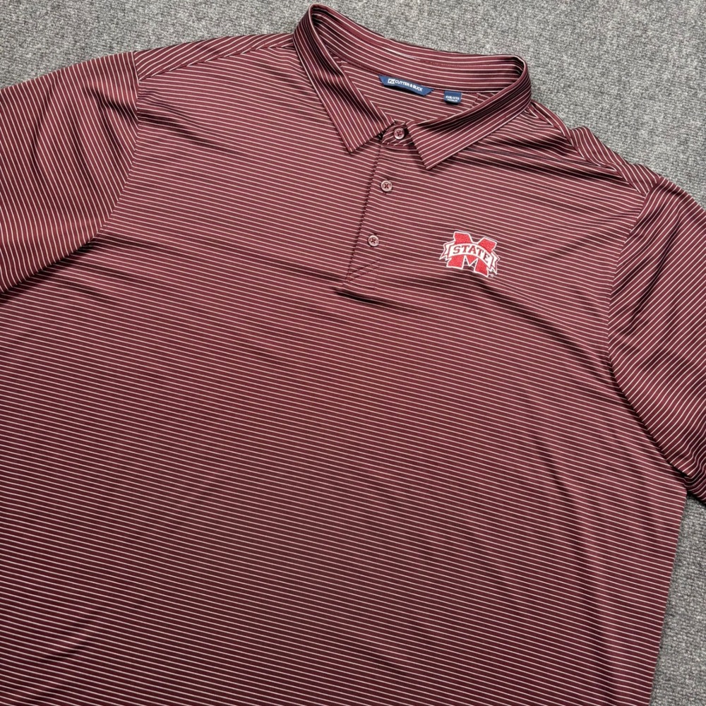 Cutter & Buck Polo Mens 4XB Maroon Stripe Mississippi State Bulldogs